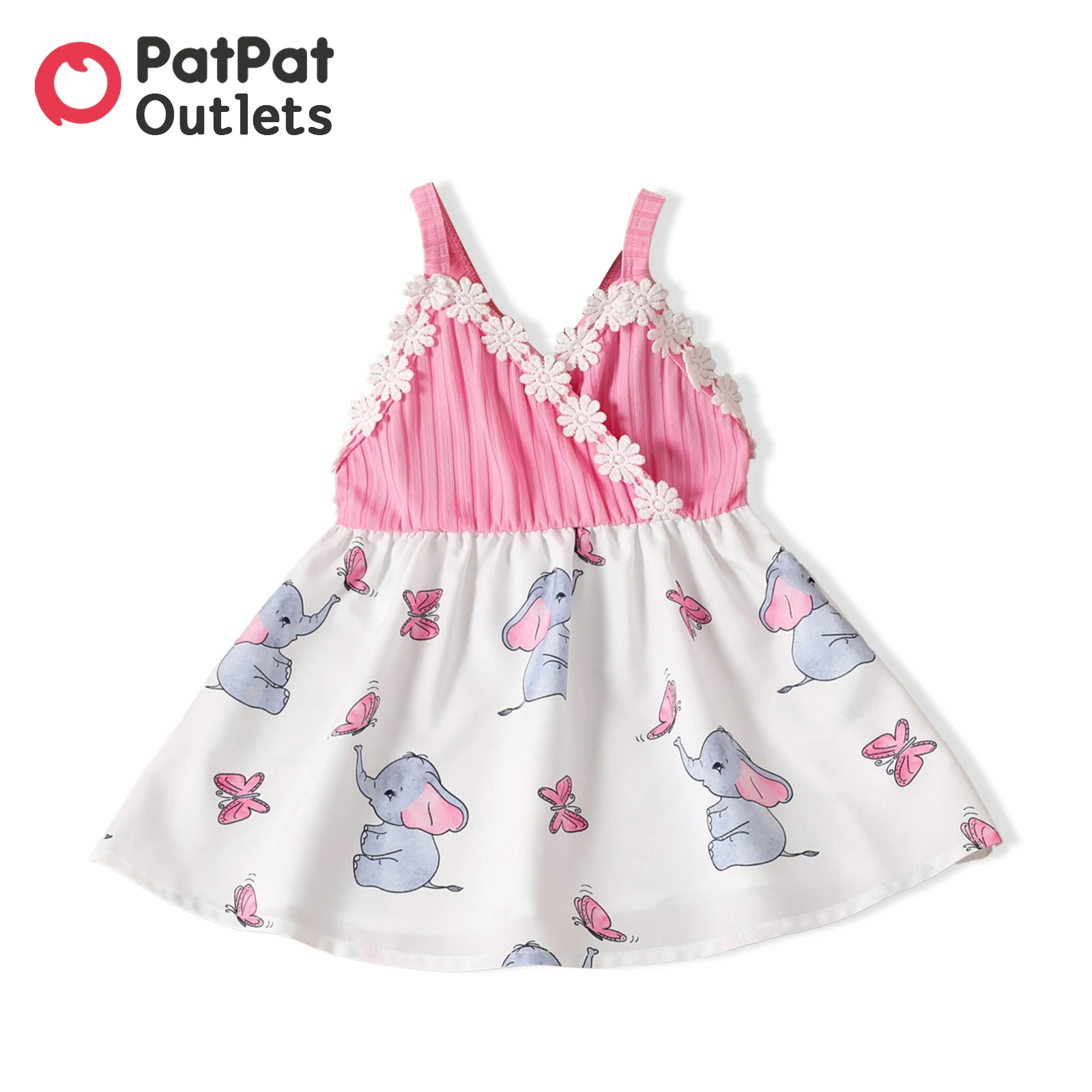 

PatPat 2pcs Summer Fashion Infant Baby Girl Clothes Ribbed Splicing Elephant Print 3D Floral Criss-cross Backless Cami Dress
