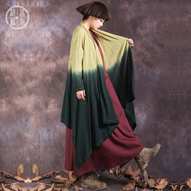 

Original 2022 Spring New Artistic Retro Contrast Color Hanging Dyed Irregular Hem Long Shawl