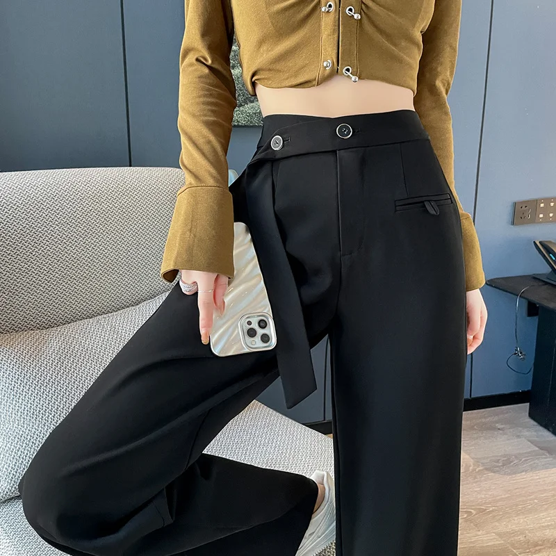 

2023 свободные широкие брюки женские классические Костюмные брюки винтажные офисные Элегантные повседневные черные брюки с высокой талией