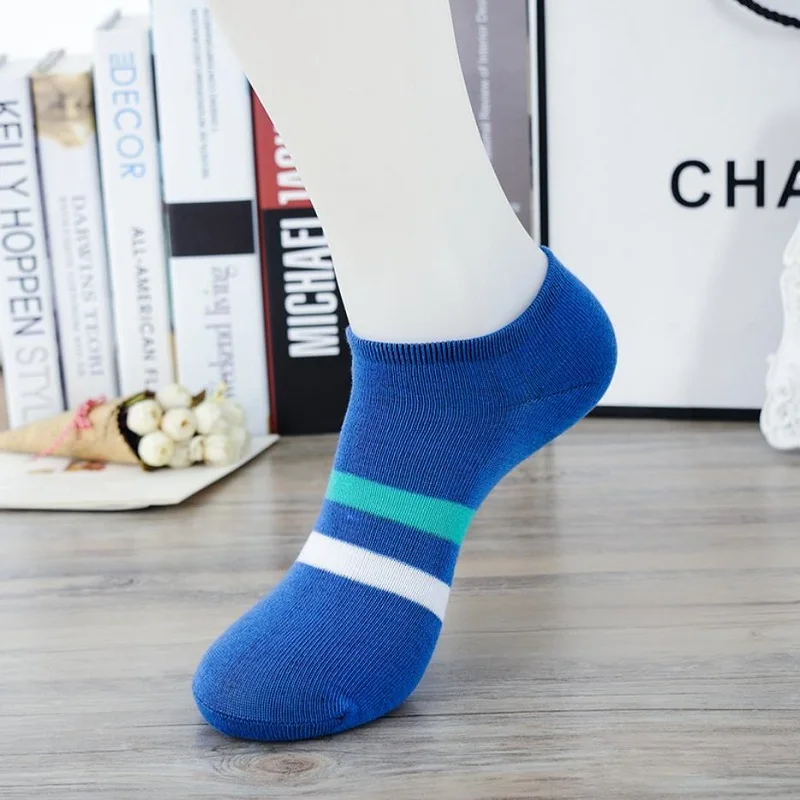 5 Pairs Men Short Socks Fashion Simple Casual Stripe Couples Invisible Boat Socks Male Street Preppy Style Low Cut Ankle Socks