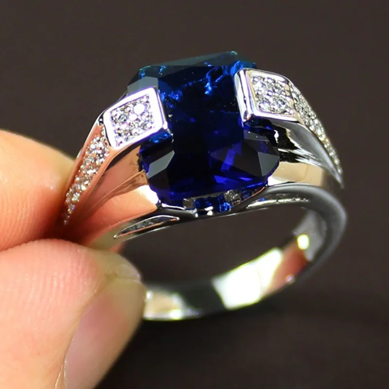 

Delicate Male 925 Silver Color Rings for Women Cubic Zirconia Blue Stone Ring for Men Women Index Finger Ring VIntage Jewelry