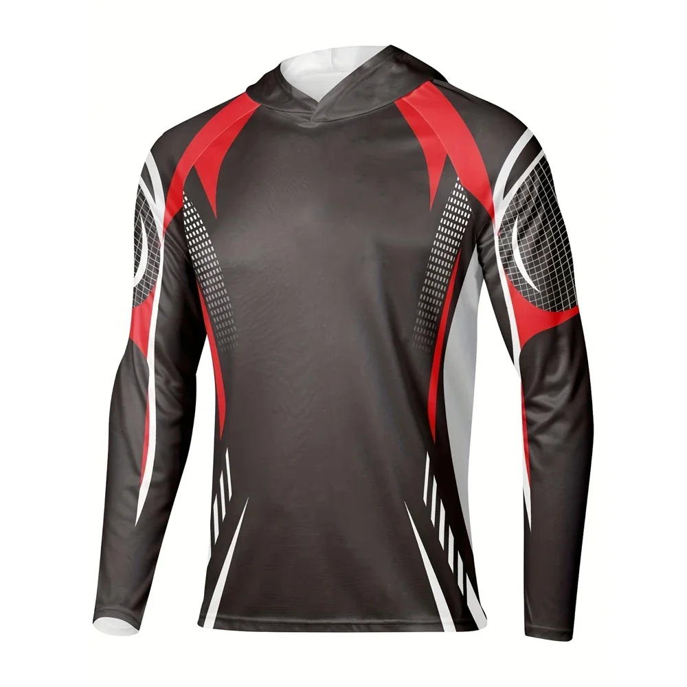 Мужская быстросохнущая футболка с капюшоном и длинными рукавами для рыбалки