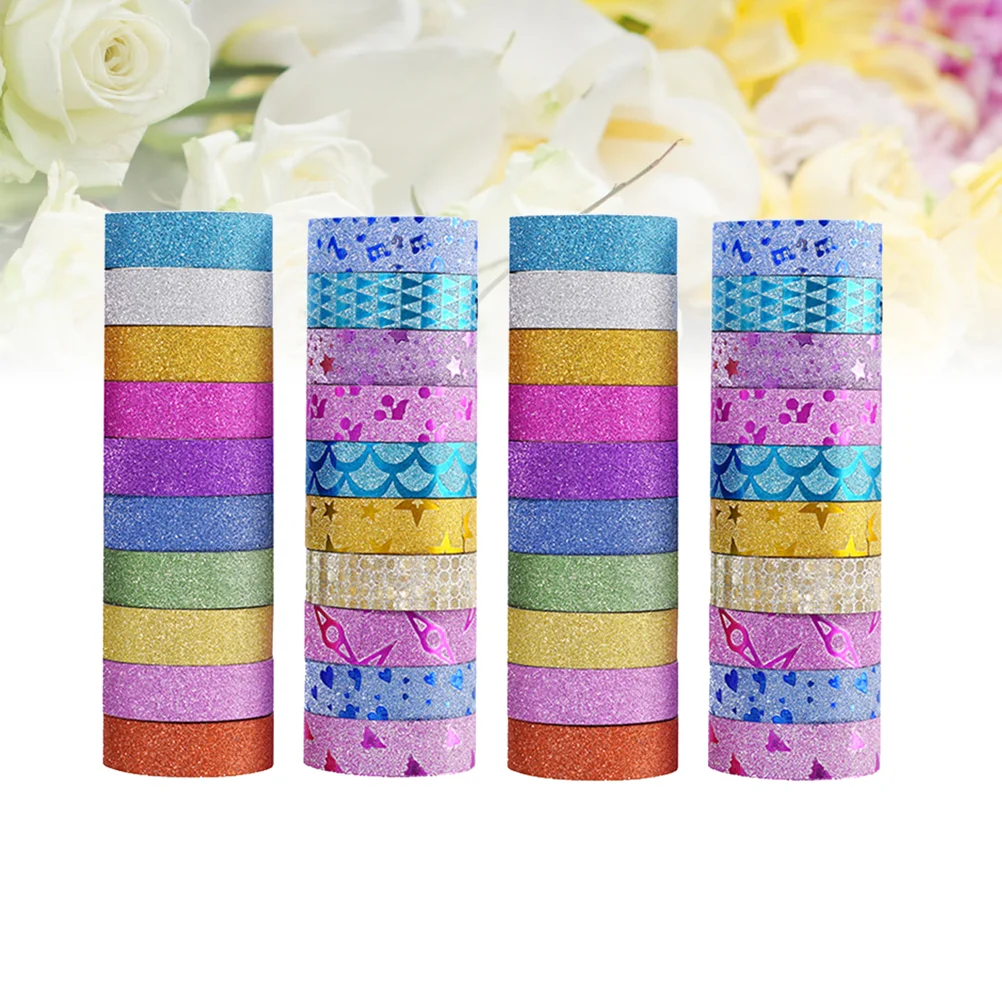 

40 Rolls Decorative Tape DIY Label Craft Paper Tapes Adhesive Flash Glitter Stickers