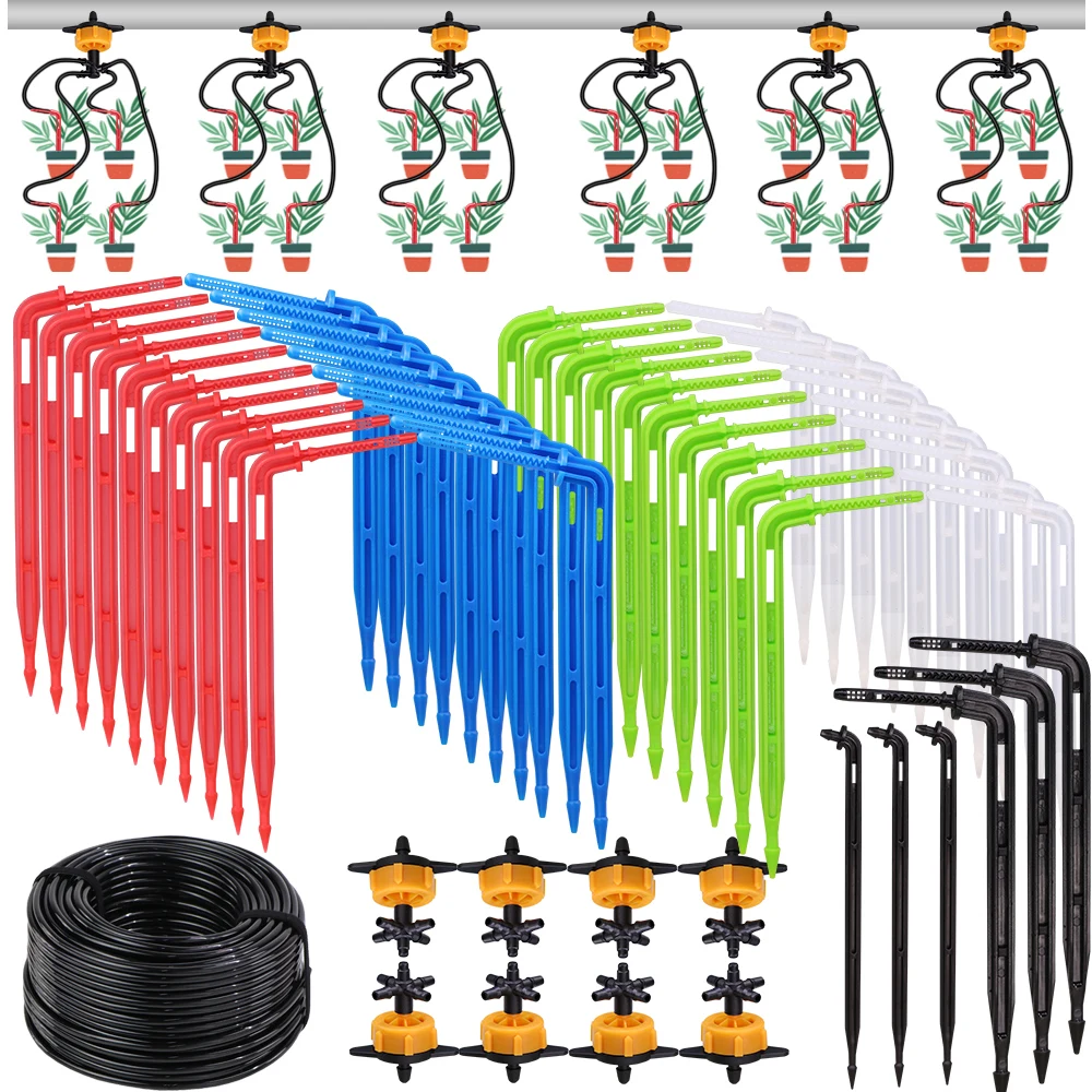 

5 to 100M Garden Greenhouse Curved Arrow Irrigation Kit 3/5mm Hose 2 Way 4 Way Connector 2L 4L 8L/H Drip Irrigation System Set