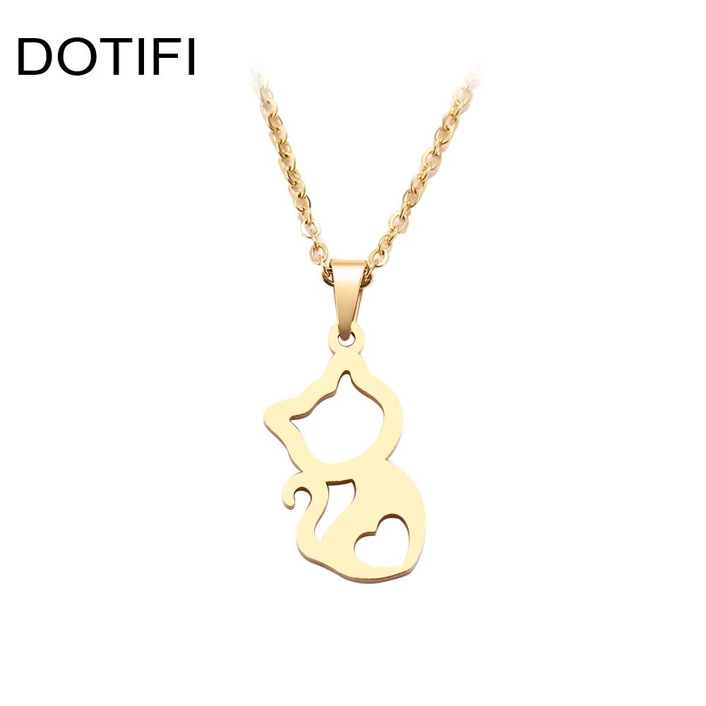

Stainless Steel Necklace For Women Cute kitten Gold Color Pendant Necklace Engagement Jewelry