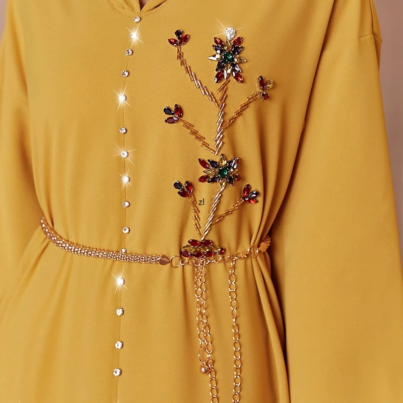 Arab Dubai Muslim Dress Hijab Women With Diamond Loose Robes 2022 New Hooded Elegant Fashion Jalabiya Abayas Muslim Maxi Dresses