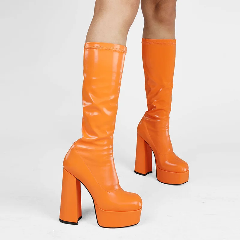 

2022 Knee High Boots With Thick Soles Autumn and Winter Warm Sexy Waterproof Platform Elastic Boots women's High Heels 33-45