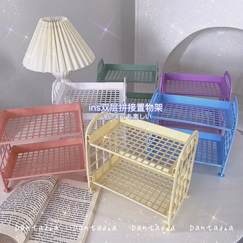 Kawaii Macaron Minimalist Desk Desktop Organizer Storage Rack Student Dormitory Folding Hollow Shelf Skin Care | Дом и сад