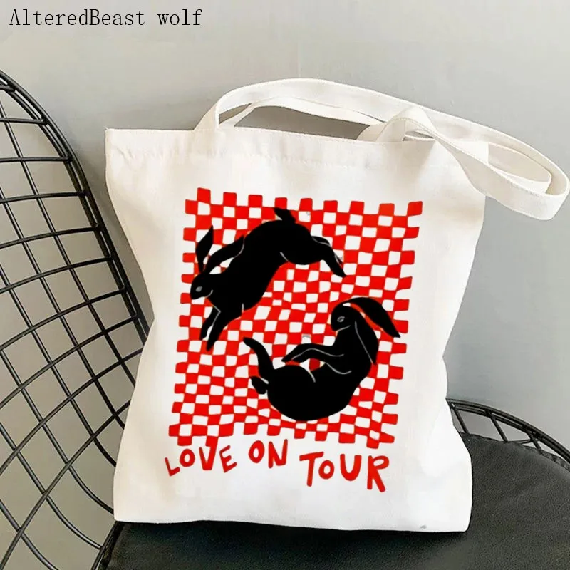 

Fashion Love On Tour Bunnies Printed Harajuku Bag women Shopping Bag Canvas Shopper Bag girl handbag Tote Bag Shoulder Lady Bag