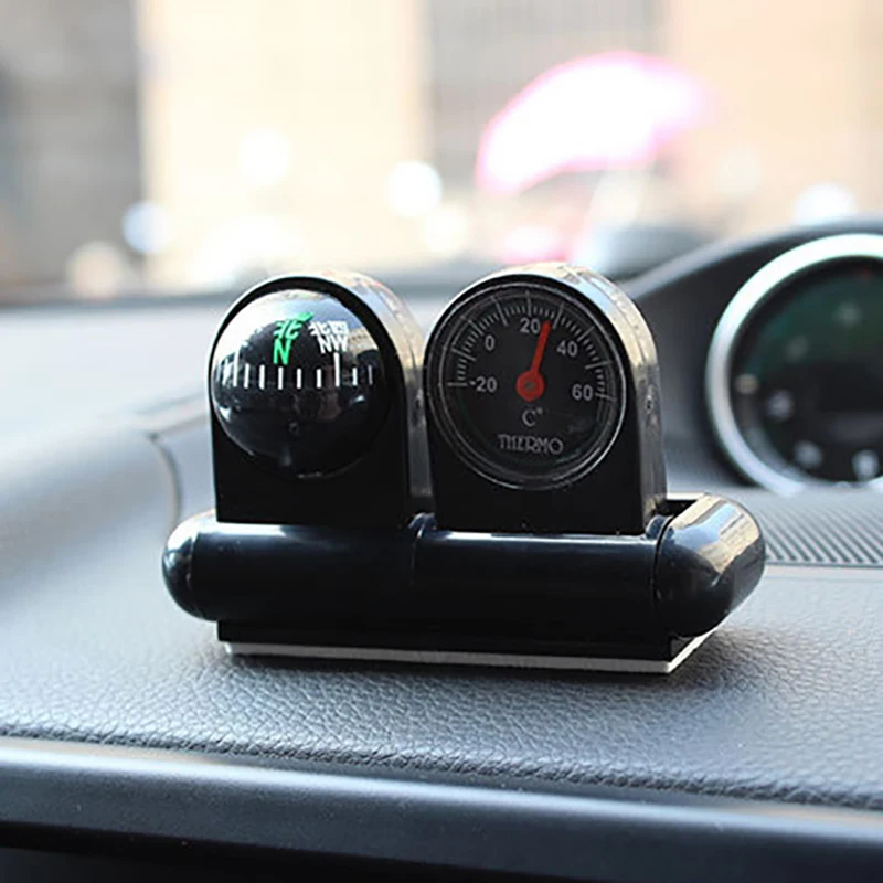 

2 in 1 Guide Ball Car Compass Thermometer Hygrometer Vehicle Ornaments Car Styling Interior Accessories For Auto Boat Vehicles