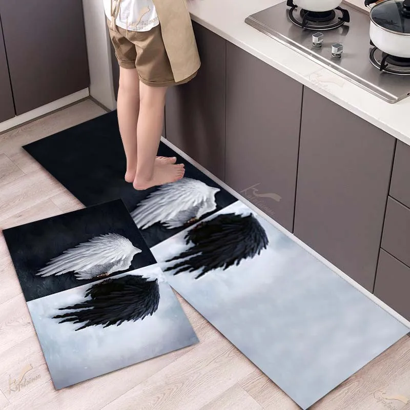 

Angel Wing Kitchen Mat Home Truck Doormat Hallway Bedroom Living Room Decoration Floor Carpet Bathroom Anti-Slip Long Rug