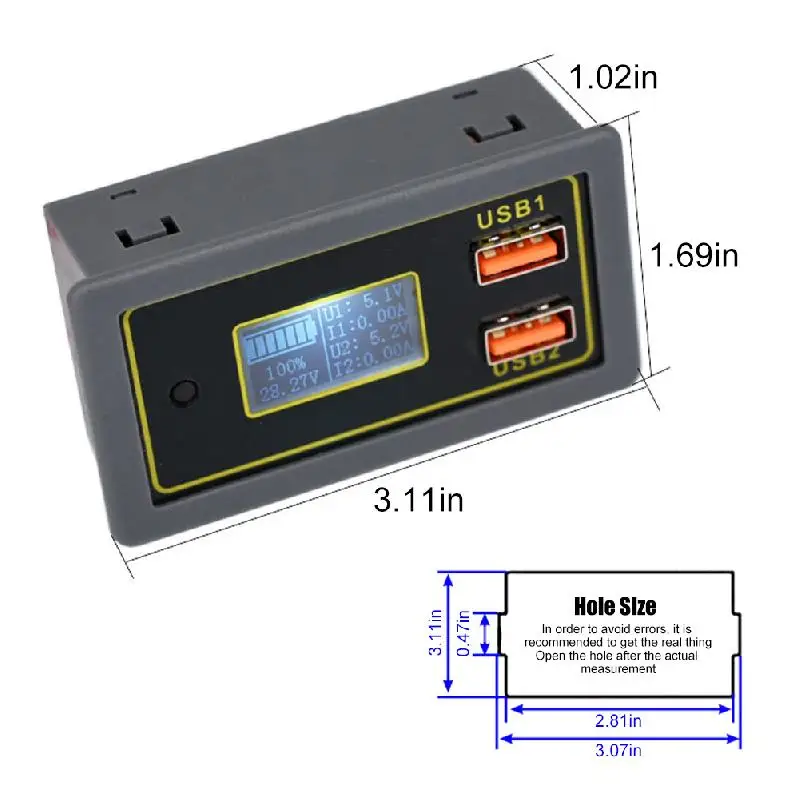 

1PCS Car Battery Monitor Dual USB Output Fast Charging LCD DC6-30V Lead Acid Battery Capacity Volt Amp Meter Motorcycle Car Part