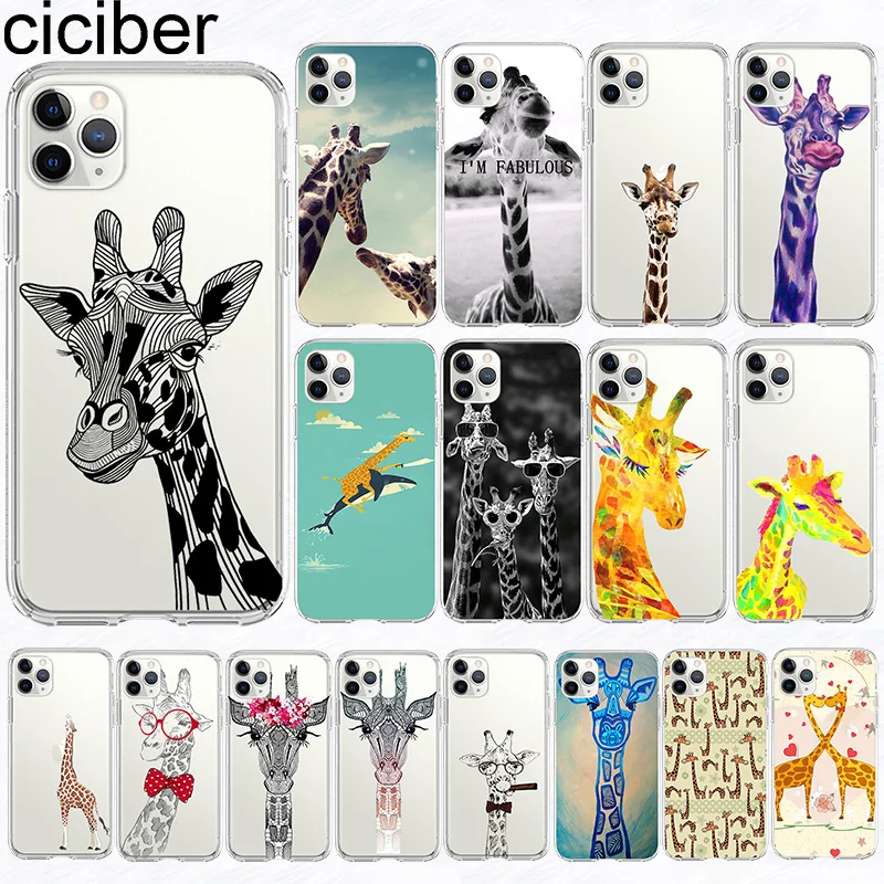 

ciciber phone Case For iPhone 13 11 Case Cover for Iphone XR 11 Pro XS Max 7 X 8 6 6S Plus SE 2020 Funny Giraffe Silicone Coque