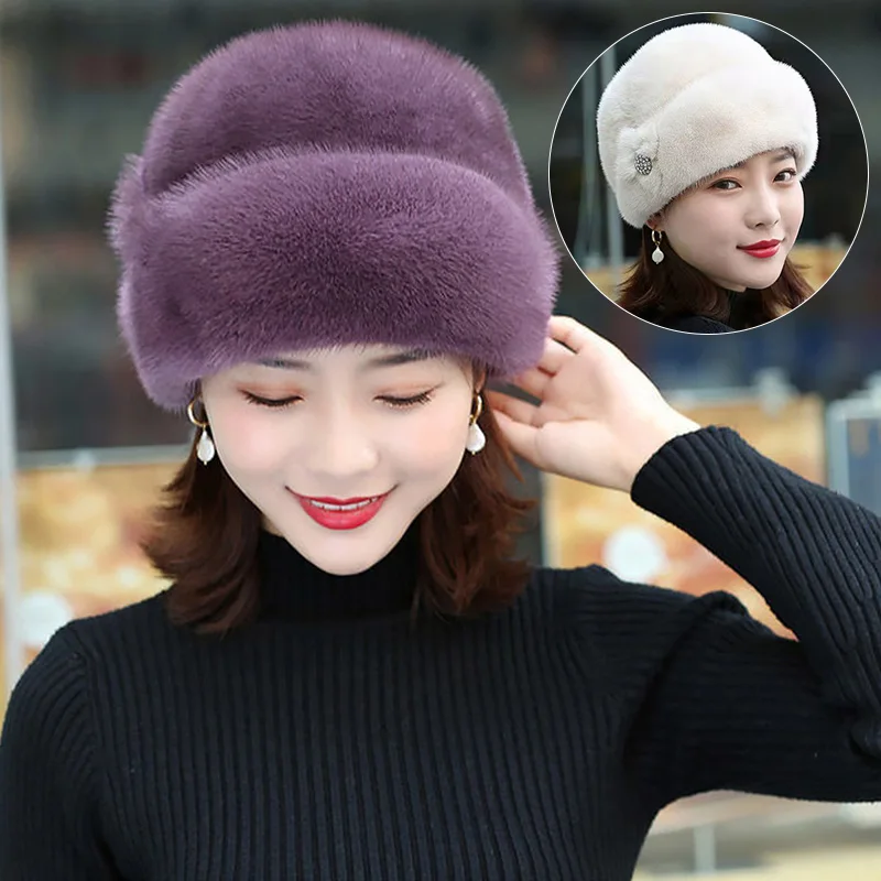 Женская зимняя шапка из искусственного меха норки