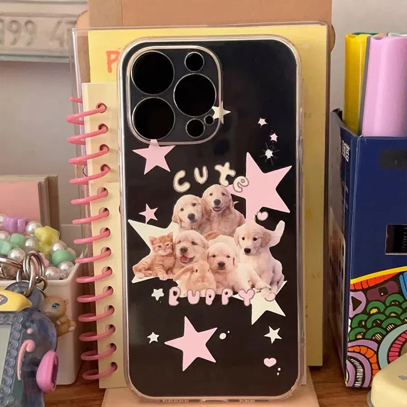 

Vintage Cartoon Dogs Star Phone Case Y2K For IPhone 13 12 IPhone 11 Case Pro XS Max X XR Korean Transparent Shockproof Soft Case