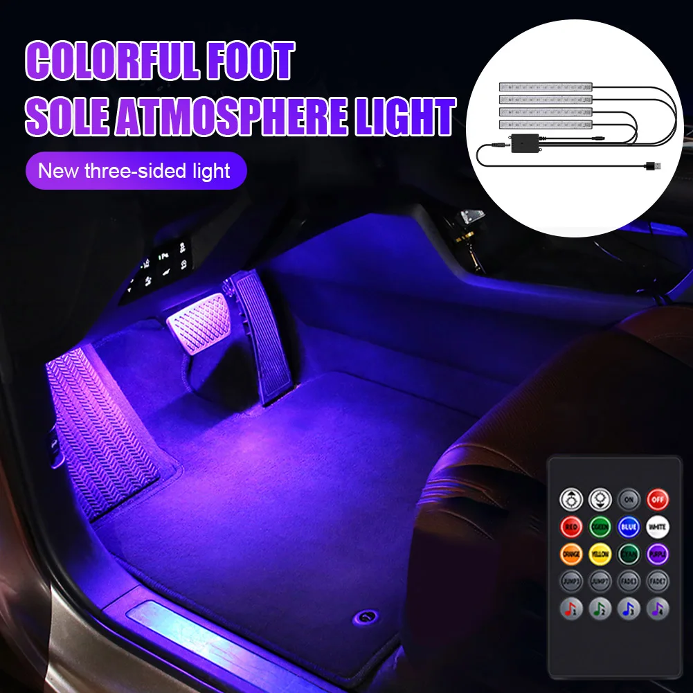 

4 In 1 Car Interior Atmosphere Light with Remote Control Voice-Activated 8 Colors 4 Modes USB/12V Powered Lighting Ambient Light