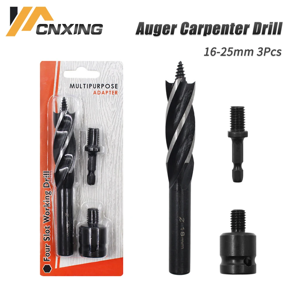 Auger Drill Bit Wood Cutter Twist Drill Bit 4 Flute Auger Carpenter For Electric Wrench Electric Hand Drill Hex Shank 16-25mm
