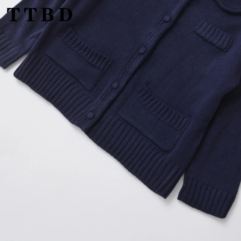 TTBD 2024 новый осенний женский повседневный вязаный однобортный кардиган винтажный