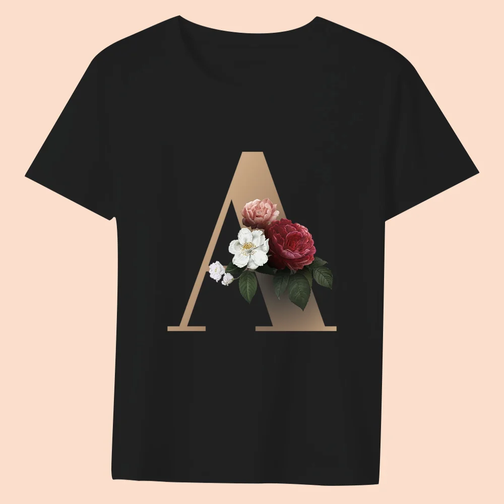 

Women's T-shirt Summer Black Round Neck English Letter Printing Top Casual Slim Commuter Fashion Harajuku Ladies Short Sleeve
