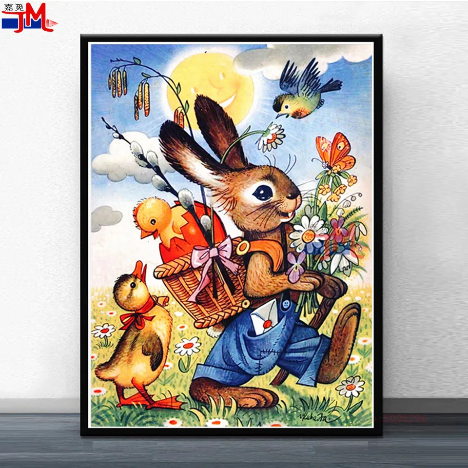 

5D Diamond Mosaic Rabbit Easter Cross Stitch Diamond Painting Animal Cartoon Rabbit Picture Rhinestones Full Square Wall Decor
