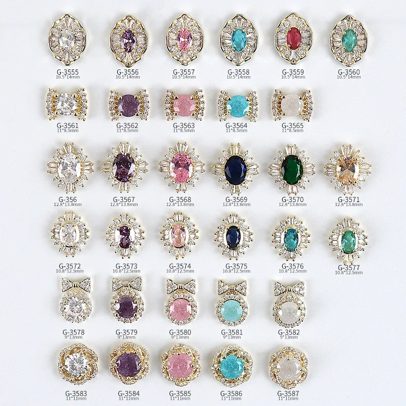 

3PCS Nail Art Color Real Gold Zircon Jewelry Ice Flower Zirconium Color Zirconium Bowknot Flower Nail Decoration