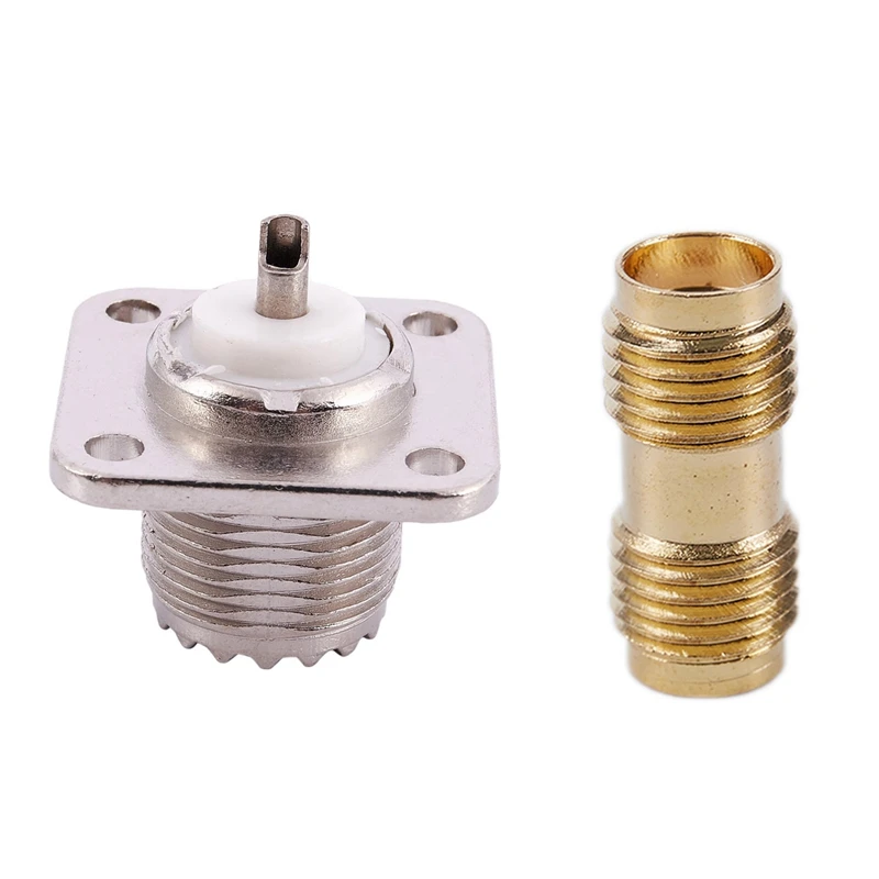 1 Pcs UHF Female SO239 Panel Chassis Mount Connector & 3 Pcs SMA Female To SMA Female For Two Way Radio Antenna Adapter
