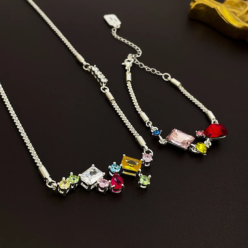

Color Zircon Water Drops Square Necklace South Korea Online Influencer Clavicle Chain Necklace