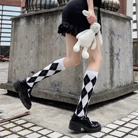 vintage british rhombus harajuku fashion girl sock four seasons new calf socks cute womens korean style medium tube socks