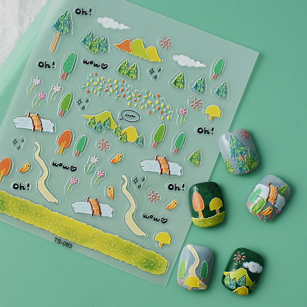 

Лесные деревья зеленые 5D наклейки для ногтей тату лак для ногтей Переводные слайдеры