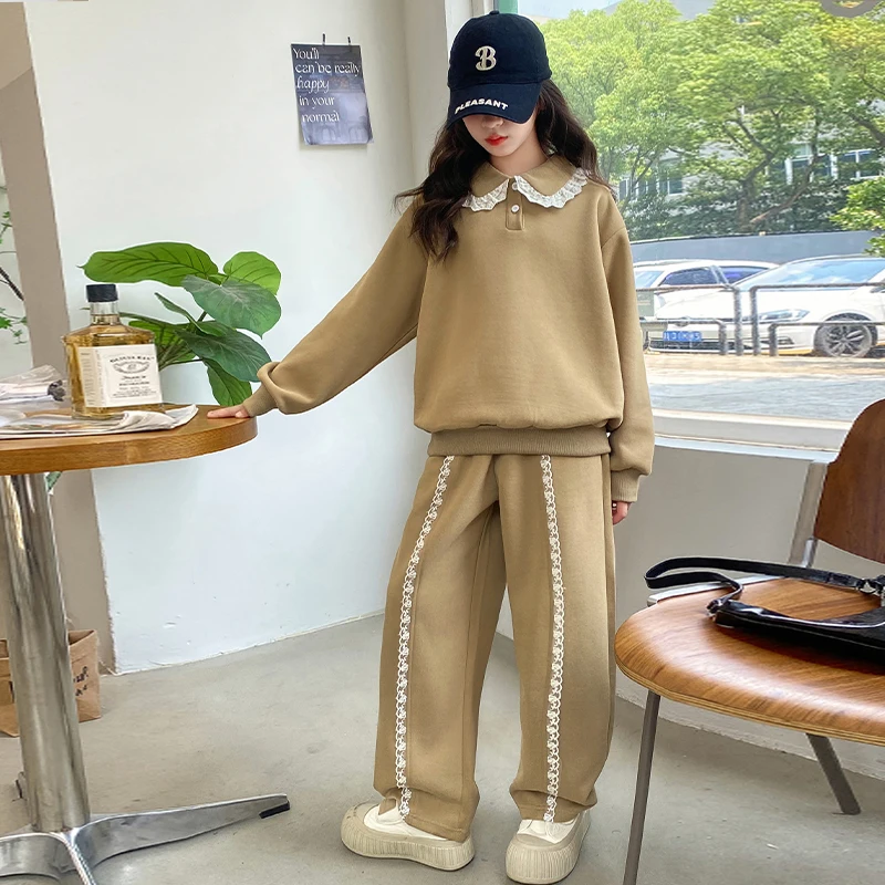 Школьный осенний свитер для девочек спортивный костюм милый трикотажный топ с