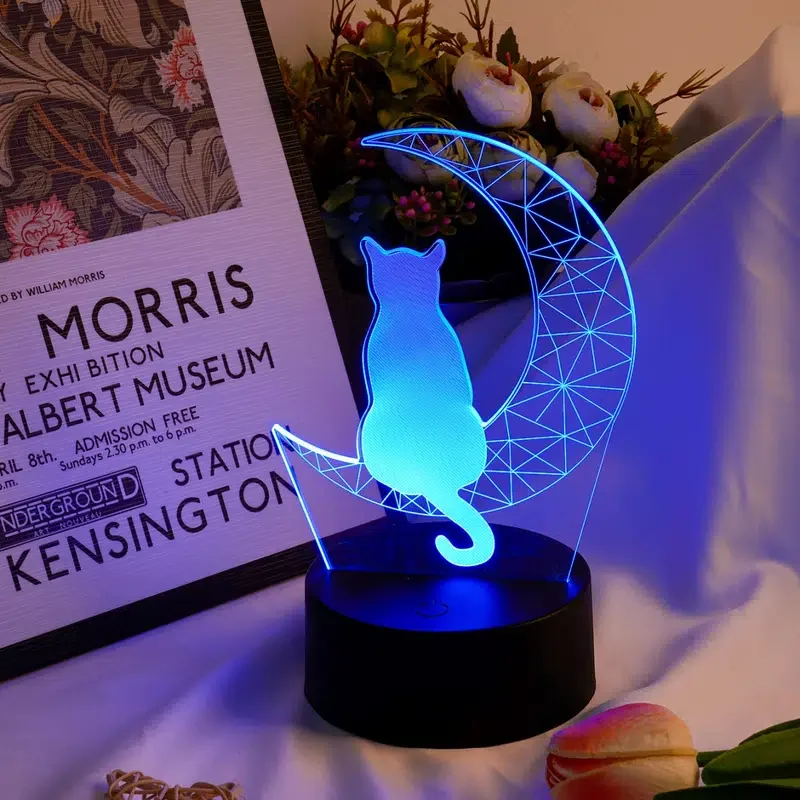 

HMTX 7 Colors 3D Moon & Cat Decorative Night Light