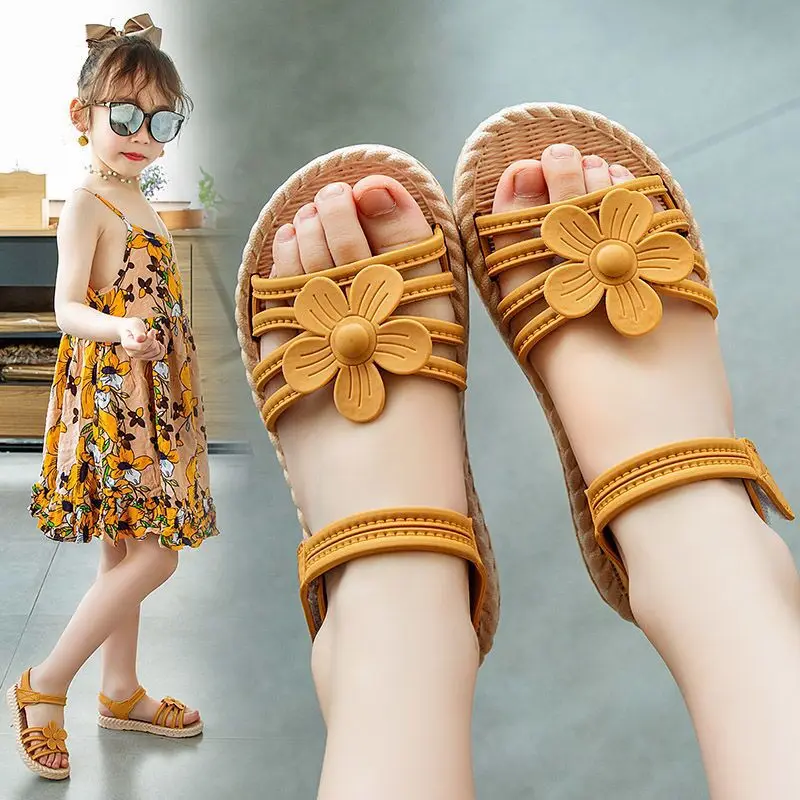 Sandal Girl Kids Summer Fashion Flower Flat Heels Children's Soft Bottom Princess Shoes Toddler Girl Breathable Holow Out Shoes