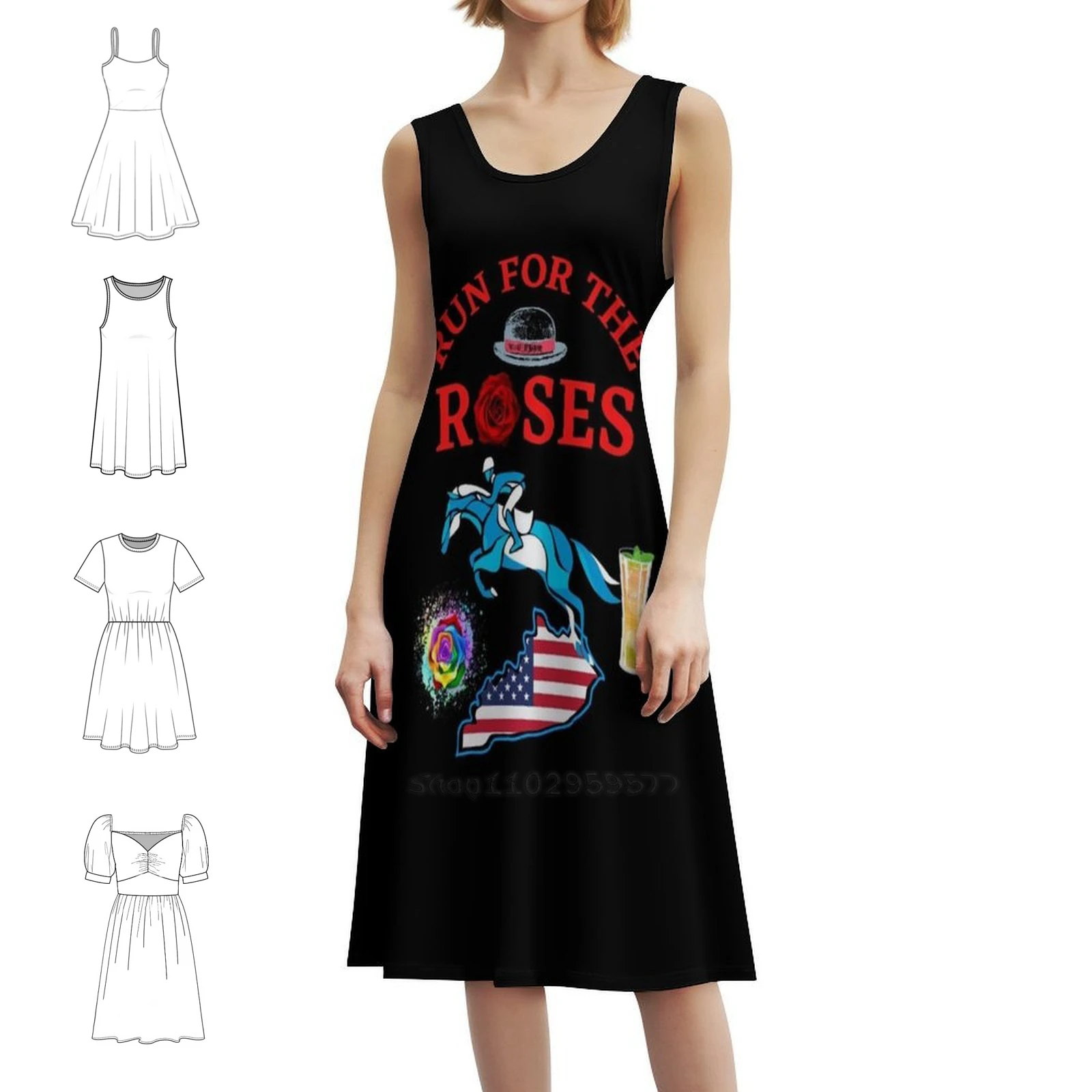 Фото Женское уличное праздничное платье Run For The Roses, модная клубная одежда с принтом для женщин, дерби, лошади, скачки, бег для женщин №1