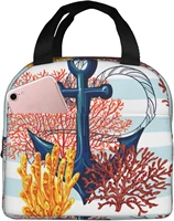 coral anchor lunch bag portable reusable tote bags insulated cooler lunch box for men and women office picnic