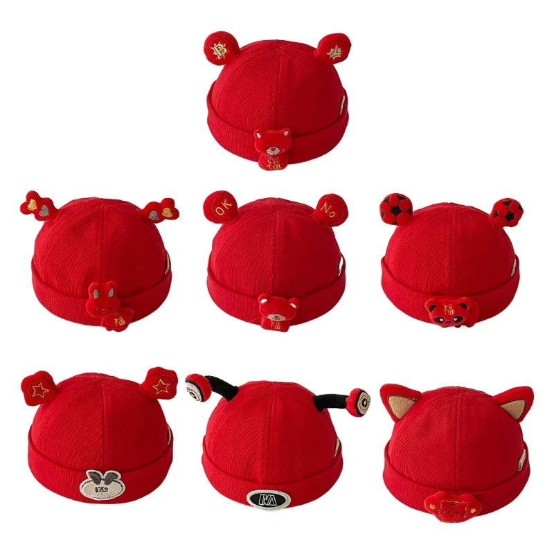 

Красная шапка-бини, мягкая милая шапка, зимняя теплая шапка для мальчиков и девочек, дышащая шапка для новорожденных QX2D