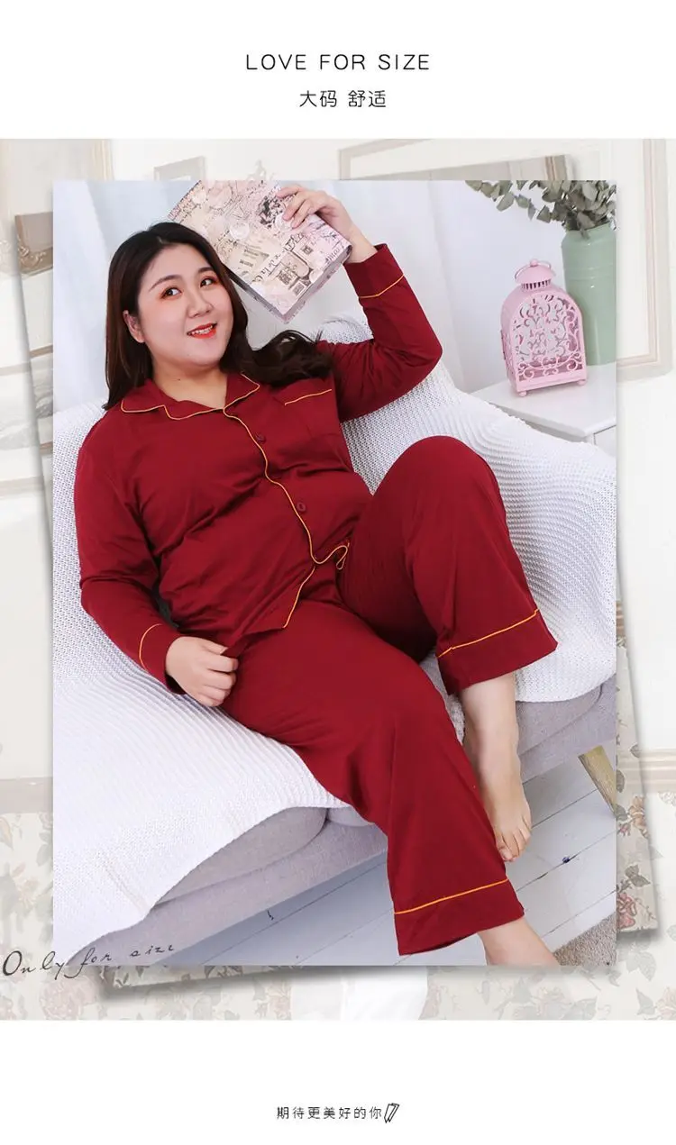 2023 fat sister plus-size pajamas women fatten up autumn and winter long sleeves plus-size plus-size red wedding wear