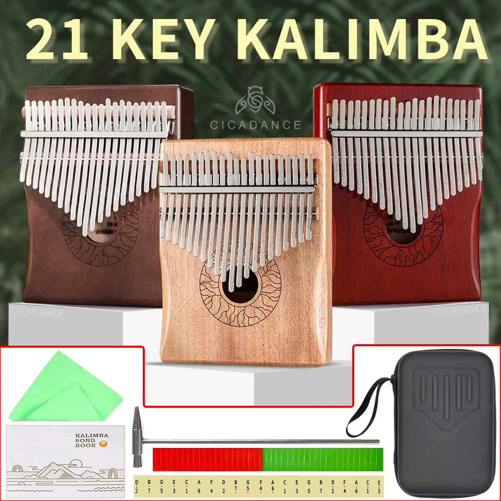 Enlarge 21 Key Kalimba Keyboard Thumb Piano Musical Instruments With Accessories Case Tone Tuning Hammer Learning Book For Beginner Kids