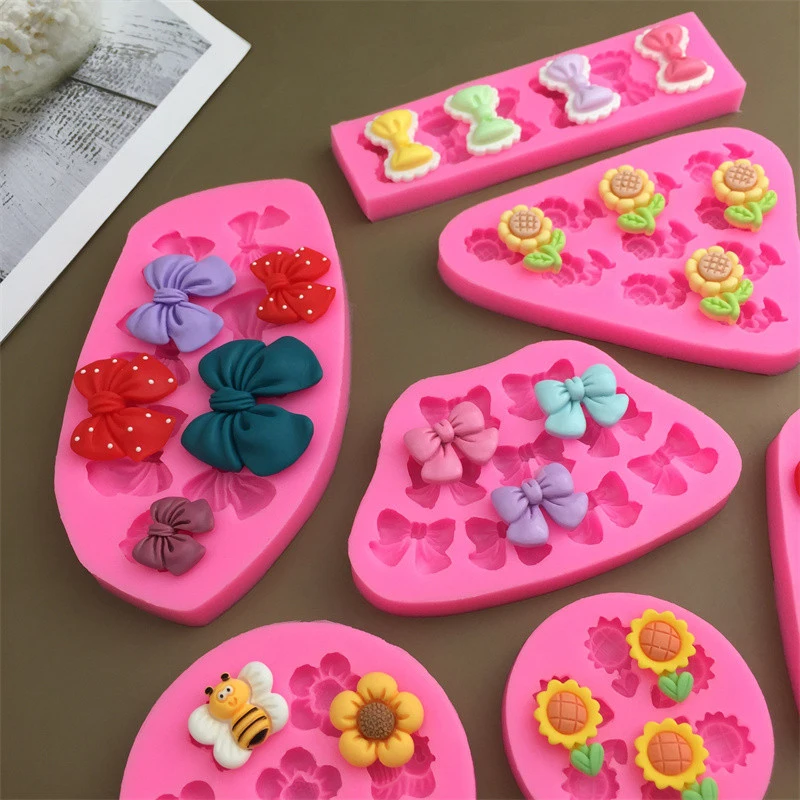 Милый мультяшный подсолнух пчела бант силиконовая форма для DIY кексов помадки