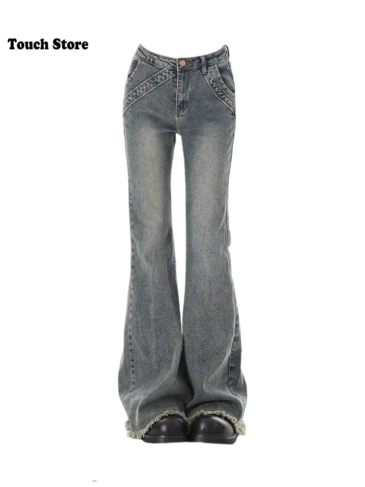 Женские винтажные облегающие джинсовые брюки Gyaru в Корейском стиле с низкой