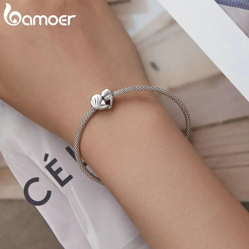 Bamoer 925 Sterling Silver Mother & Daughter Bead Affinity Heart Charm for Women Bracelet Bangle DIY Mother's Day Gift BSC687 images - 6