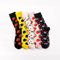 5 pairs 2022 autumn and winter new colorful fashion cute women and men cotton socks strawberry pattern happy funny casual socks