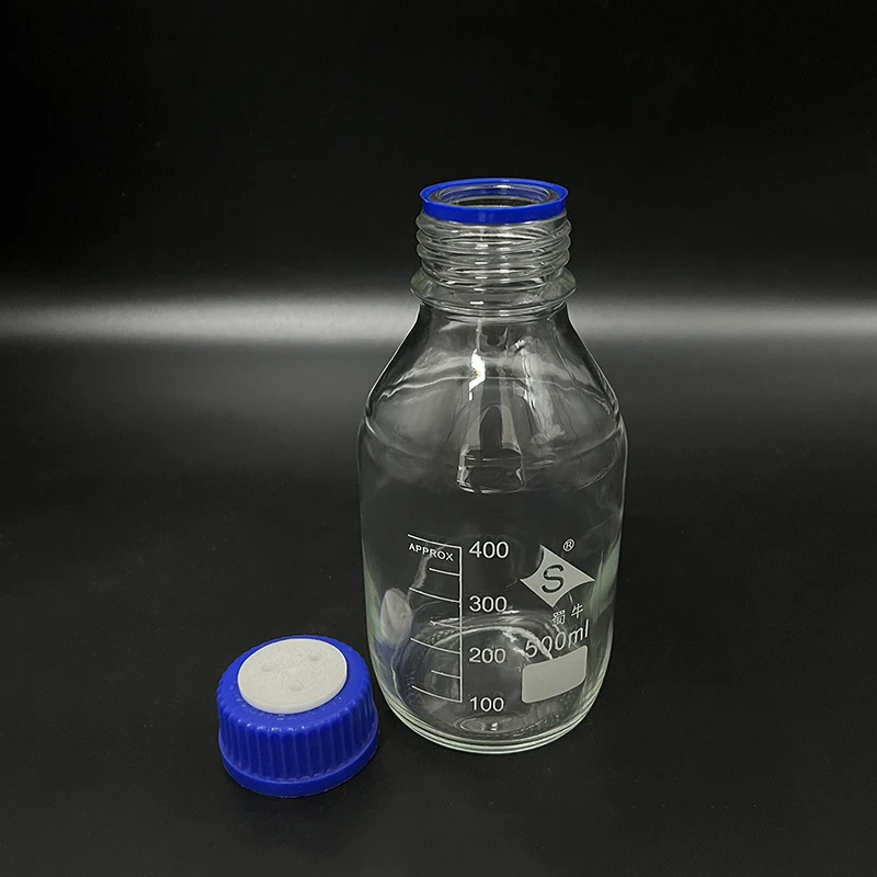 SHUNIU Chromatography solvent bottle,Capacity 500mL,1hole/2holes/3holes,Mobile phase bottle,Ordinary glass