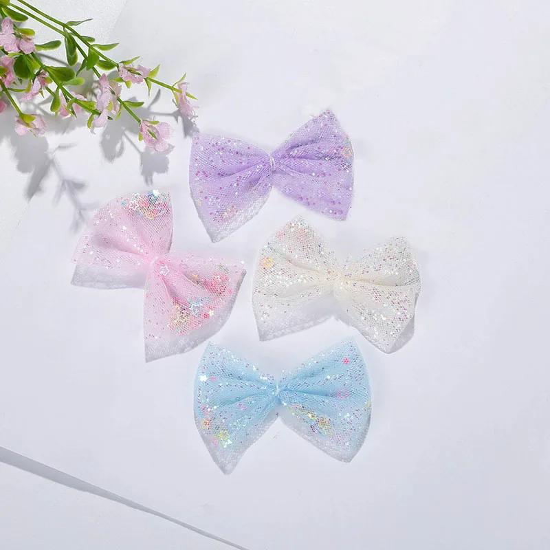 

20pcs 60mm mesh gauze Meteor Bow Diy Crafts Decal Hairpin Decorative Materials Clothing Patch Cake Insert Tag Applique