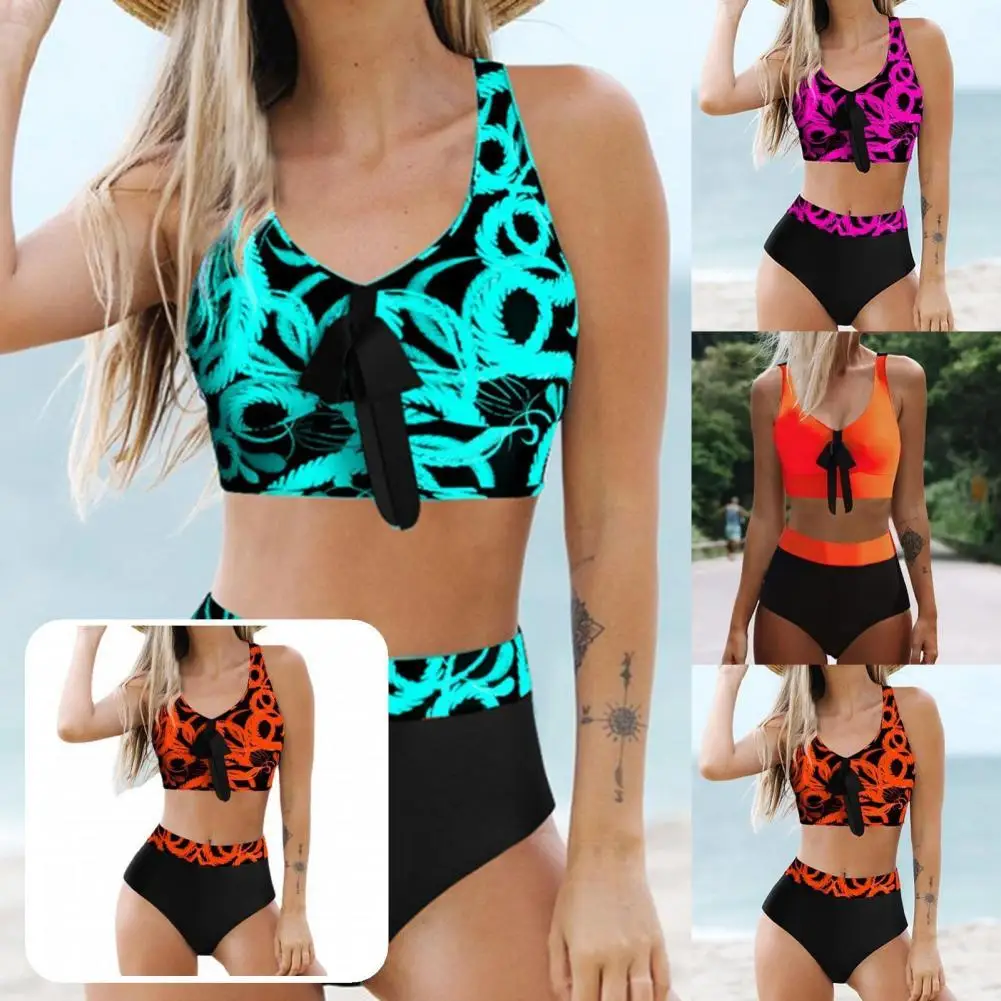 

Облегающий очаровательный женский купальный костюм с высокой талией, летний купальник из двух предметов, эластичный для путешествий