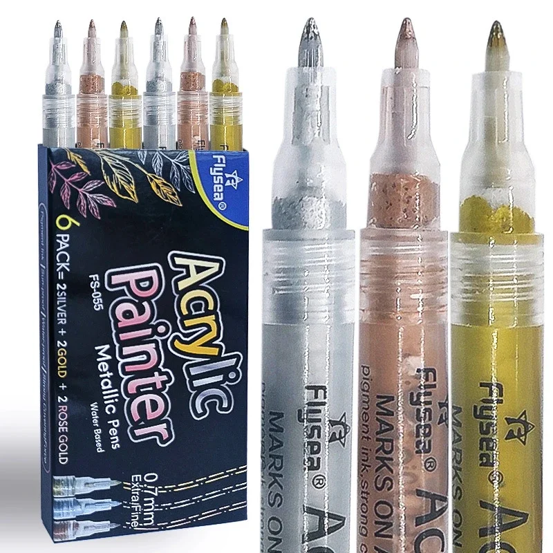 

6pcs Acrylic Paint Marker Pen 0.7/3.0 MM Fine Tip Acrylic Markers For Rock Canva Wood Ceramic Glass Cup Fabric School Supplies