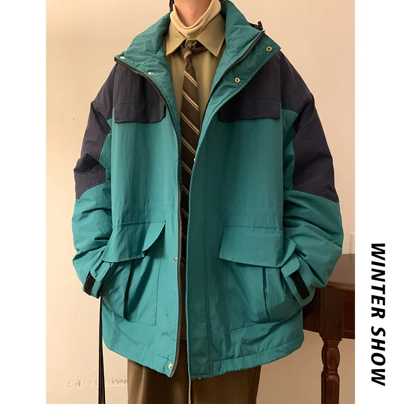 Winter Jacket Men Warm Fashion Casual Thicken Hooded Jacket Men Streetwear Korean Loose Thick Short Coat Mens Parker Large Size