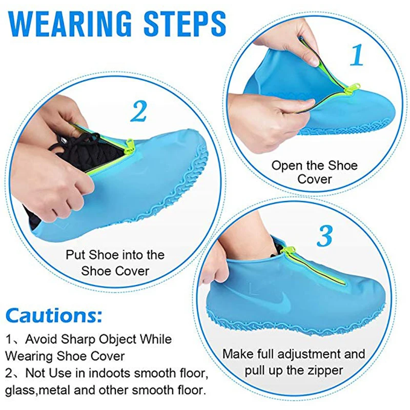 Waterproof  Shoe Covers Reusable Foldable Not-Slip Raining Shoes Zipper Cycling Outdoor Women Kids Shoes Covers  Garden Travel