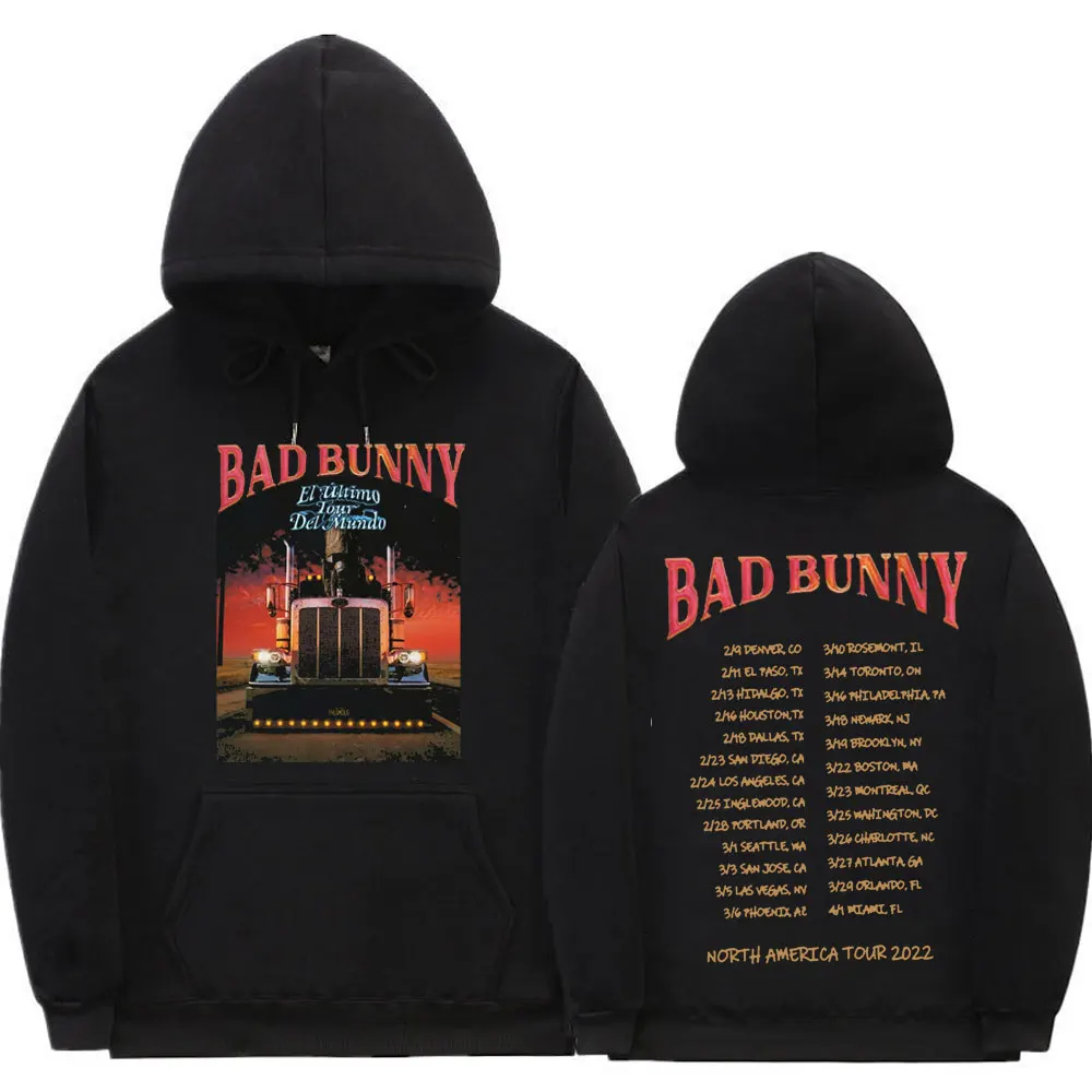 

Bad Bunny El Ulitimo Tour Del Mundo Tour North American Tour Double-sided Print Hoodie Men Harajuku Hoodies Long Sleeves Tops
