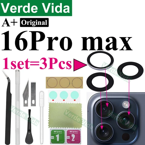 Оригинальная замена стекла задней камеры для iPhone 16, 15, 14 Pro Max 12, 13, Mini 15 Plus, комплекты для ремонта сломанных объективов камеры