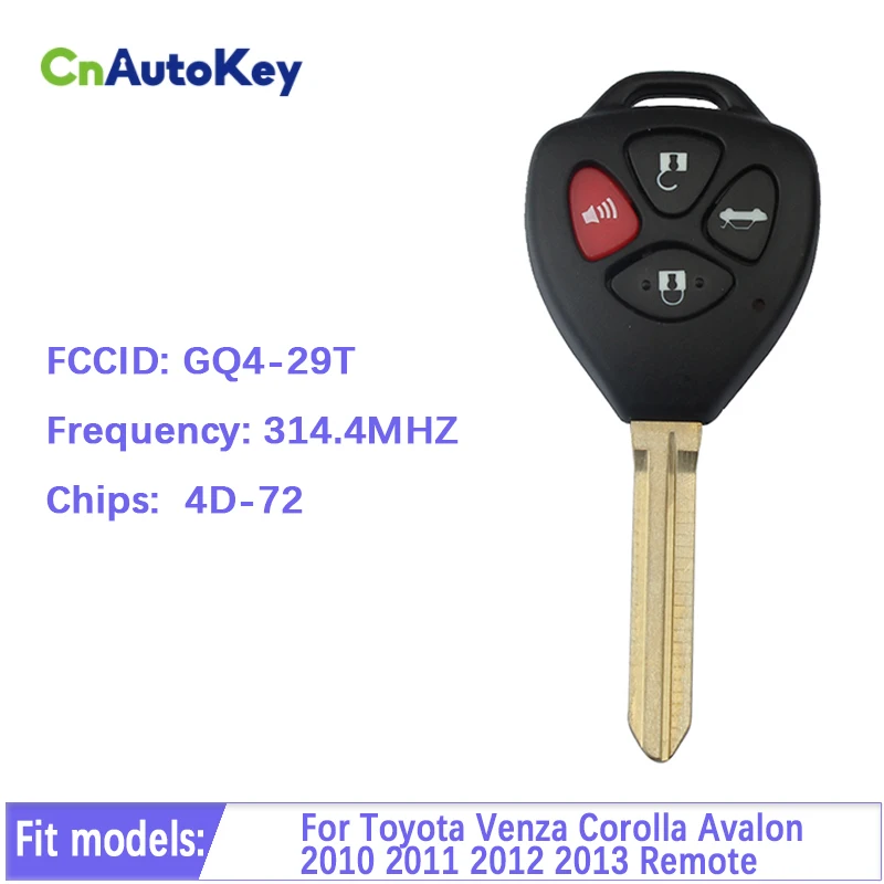 CN007113 For Toyota Venza Corolla Avalon 2010 2011 2012 2013 Remote Control Car Key Fob 4 Buttons 314.4MHz G Chip FCC GQ4-29T